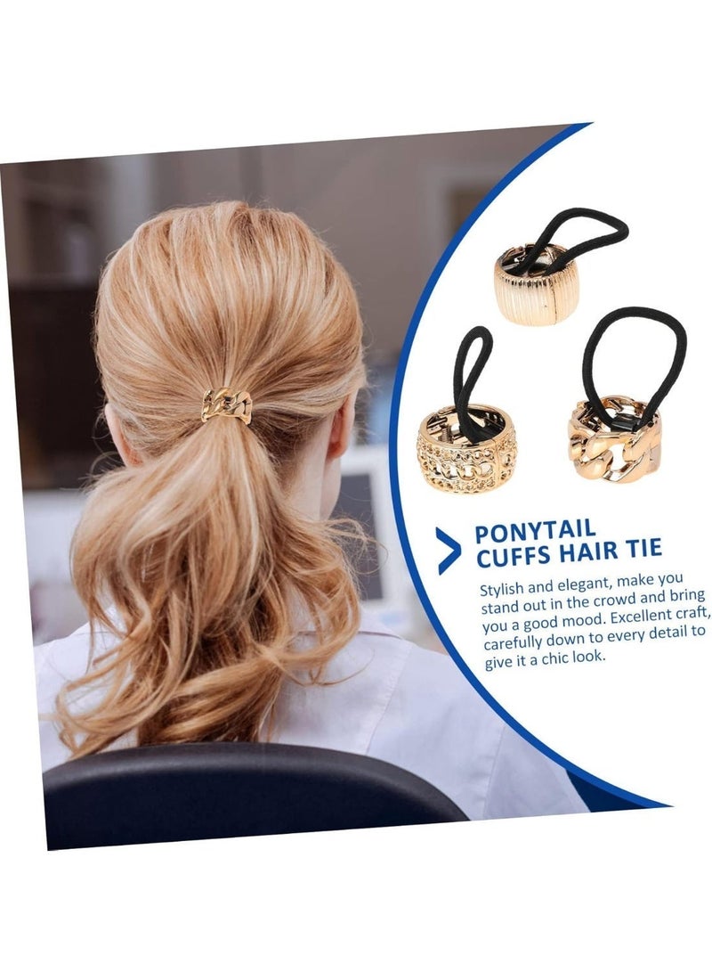 ChicAbode 6 قطع من أجهزة الكمبيوتر زر ذيل الحصان المرنة الشعر ربطة العصابات، الذهب أصفاد الشعر القوطية إكسسوارات الشعر للنساء، معدن ذيل الحصان ملف حامل - Image 5